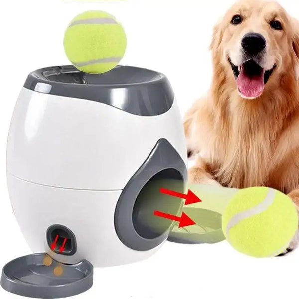 Keep your dog active with the 2 Balls Launcher Toy Training Dog Toy Slow Feeder Remote Puppy Pet Indoor Training Tennis Ball Feeder Machine.