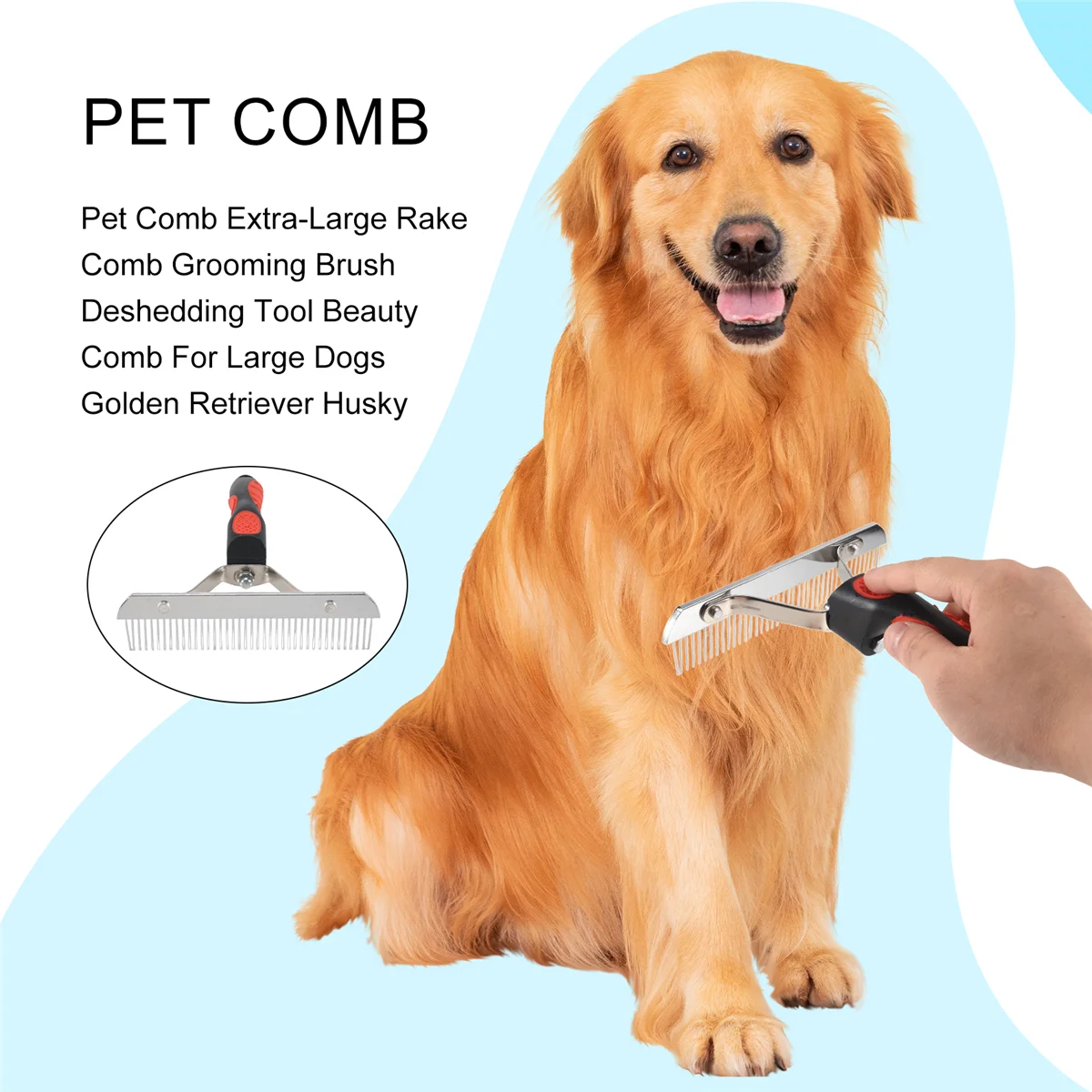 Pet Comb Extra-Large Rake Comb Grooming Brush Deshedding Tool Beauty Comb For Large Dogs Golden Retriever