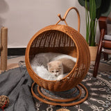 Cozy Cat Bed Handmade House Nest Basket Cane Woven Dog Cats Hammock Puppy Kitten Pet Supplies for swing sleeping.