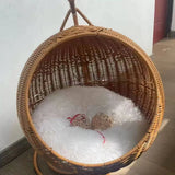Cozy Cat Bed Handmade House Nest Basket, a cane woven hammock for dogs and cats, perfect for sleeping and swinging.
