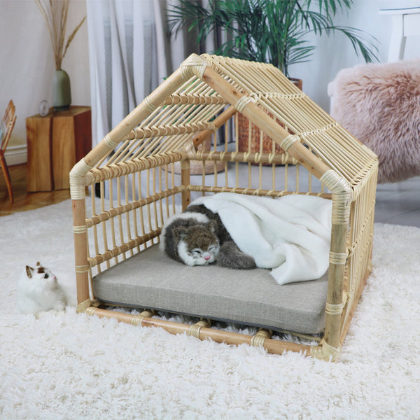 Handwoven Rattan Cat Den