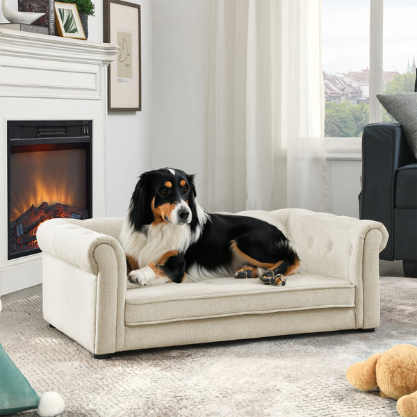 Matte black large elevated dog bed wood frame feet detail