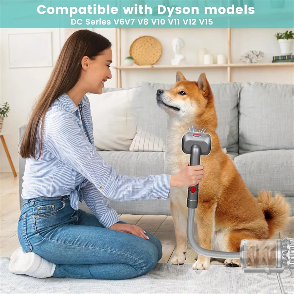 Beauty Pet Dog Grooming Kit for Dyson Vacuum V7 V8 V10 V11 V12 V15,Dog Grooming Brush Attachment,Dog Hair Groomer Tools