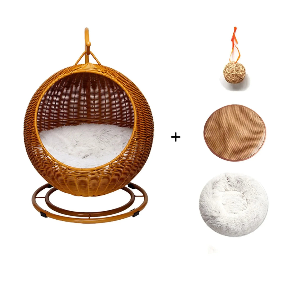 Cozy Cat Bed Handmade House Nest Basket, Cane Woven Dog Cats Hammock for Swing Sleeping, perfect for puppies and kittens.