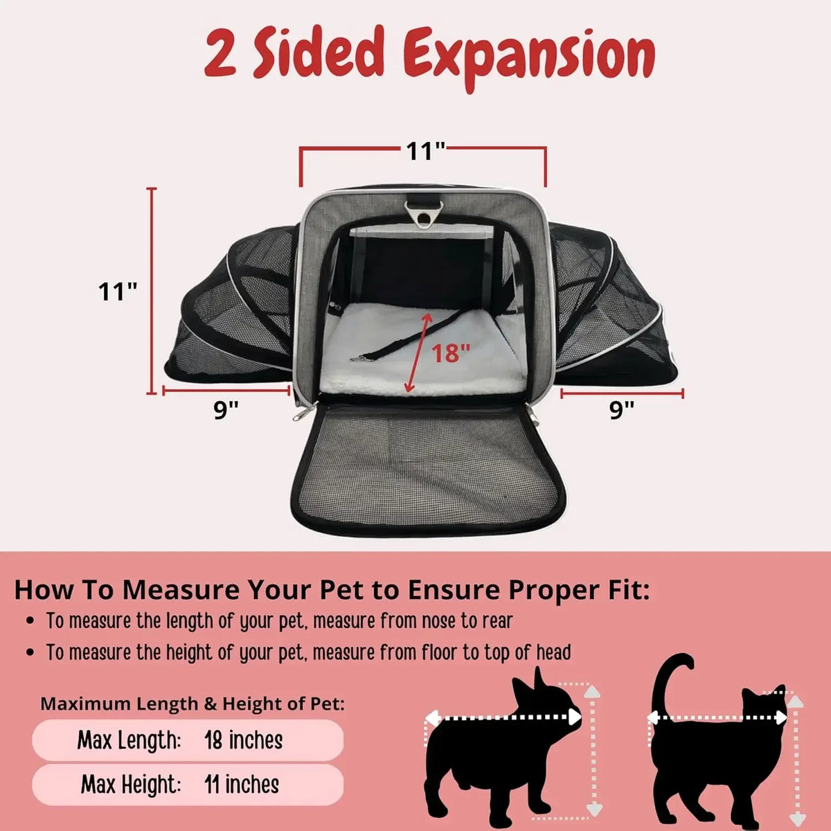 Sac de transport extensible pour animaux de compagnie sur roues, approuvé par les compagnies aériennes - Sac de transport extensible à roulettes sur deux côtés - Conçu pour les chiens et les chats - Extra