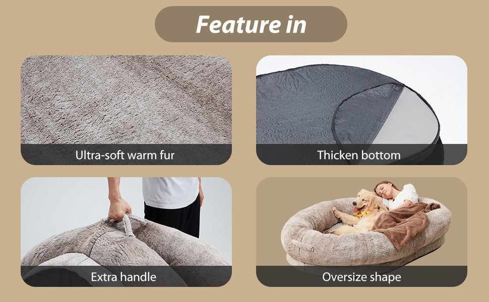Cozy Dog Bed for Humans Portable Pet Bed Giant Dog Bed Human Bed Cat Bed Dog Bed features ultra-soft fur and thick bottom.