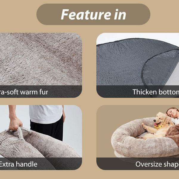 Cozy Dog Bed for Humans Portable Pet Bed Giant Dog Bed Human Bed Cat Bed Dog Bed features ultra-soft fur and thick bottom.