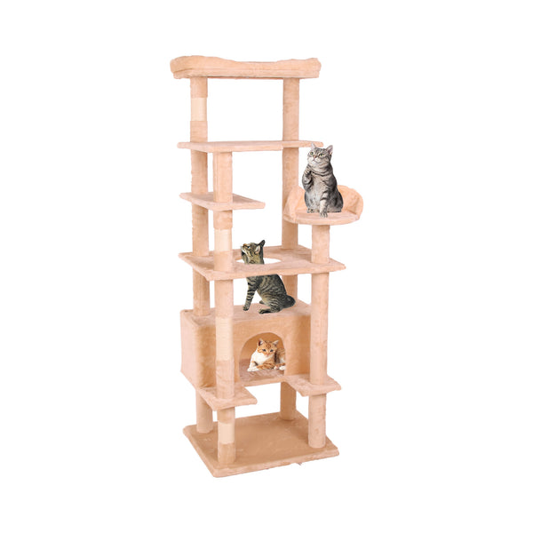 Deluxe cat climbing tower full view cream white — The Pet Society