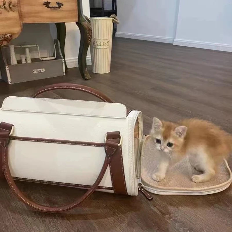 Pet Cat Bag Portable Carrier Travel Breathable Leather Handle Carrying Bag Handbag Canvas Bag Airline Approved Small  Pet Travel