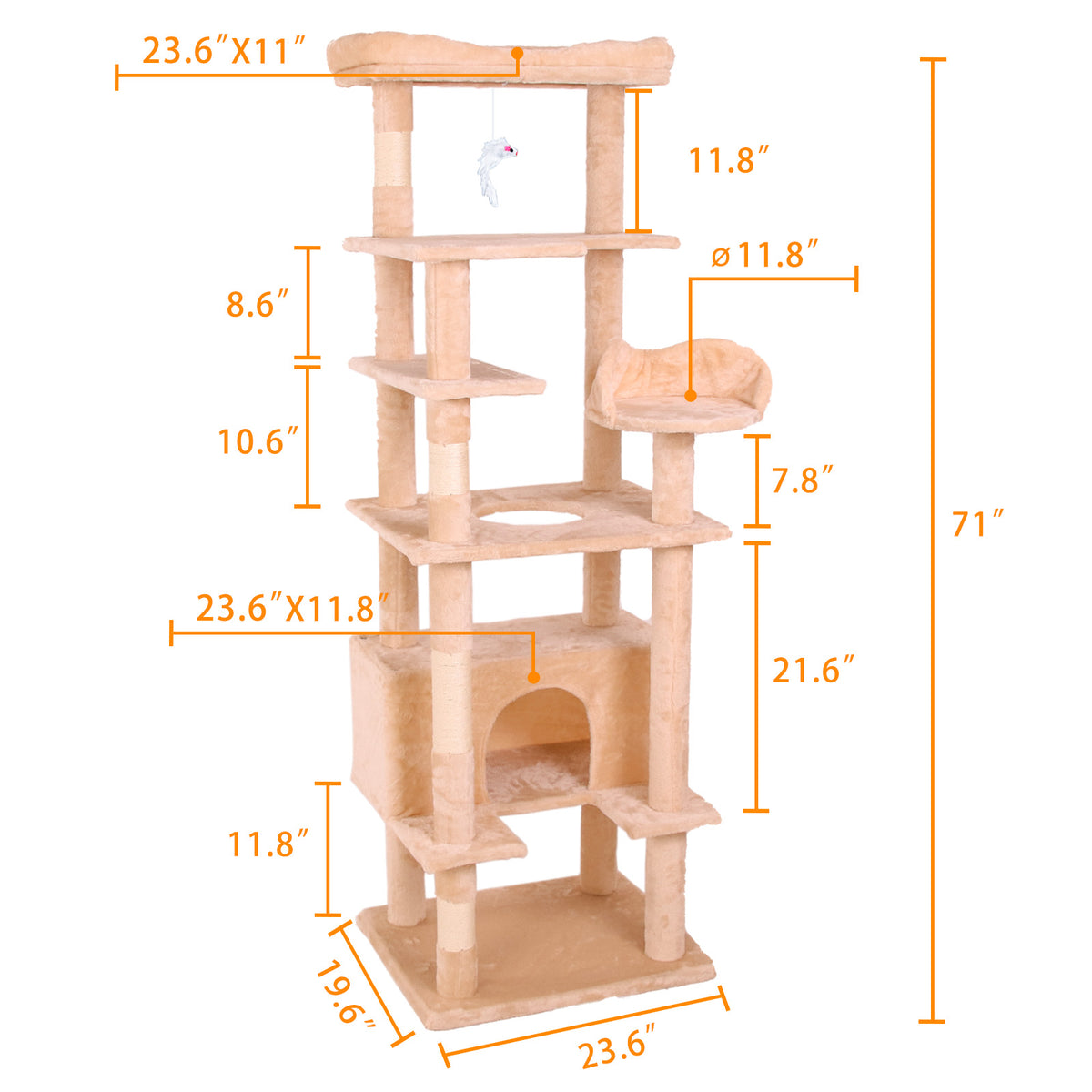 Deluxe cat climbing tower plush platforms detail — The Pet Society