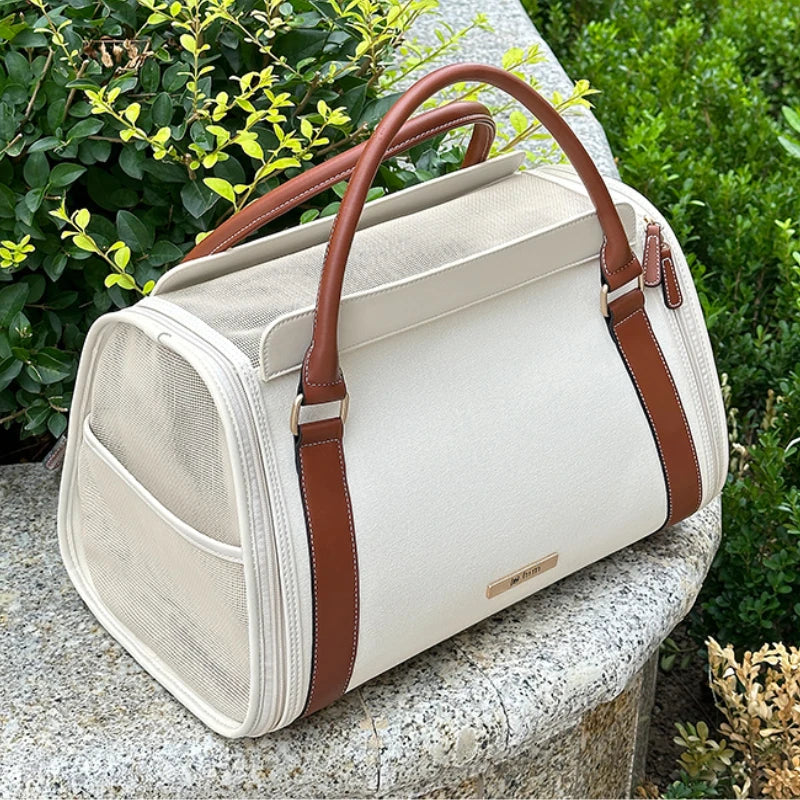 Pet Cat Bag Portable Carrier Travel Breathable Leather Handle Carrying Bag Handbag Canvas Bag Airline Approved Small  Pet Travel