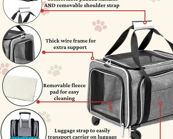 Sac de transport extensible pour animaux de compagnie sur roues, approuvé par les compagnies aériennes - Sac de transport extensible à roulettes sur deux côtés - Conçu pour les chiens et les chats - Extra