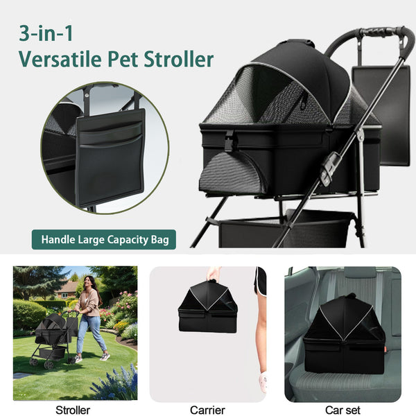 Folding Pet Stroller — 3-in-1 Travel Carrier & Car Seat