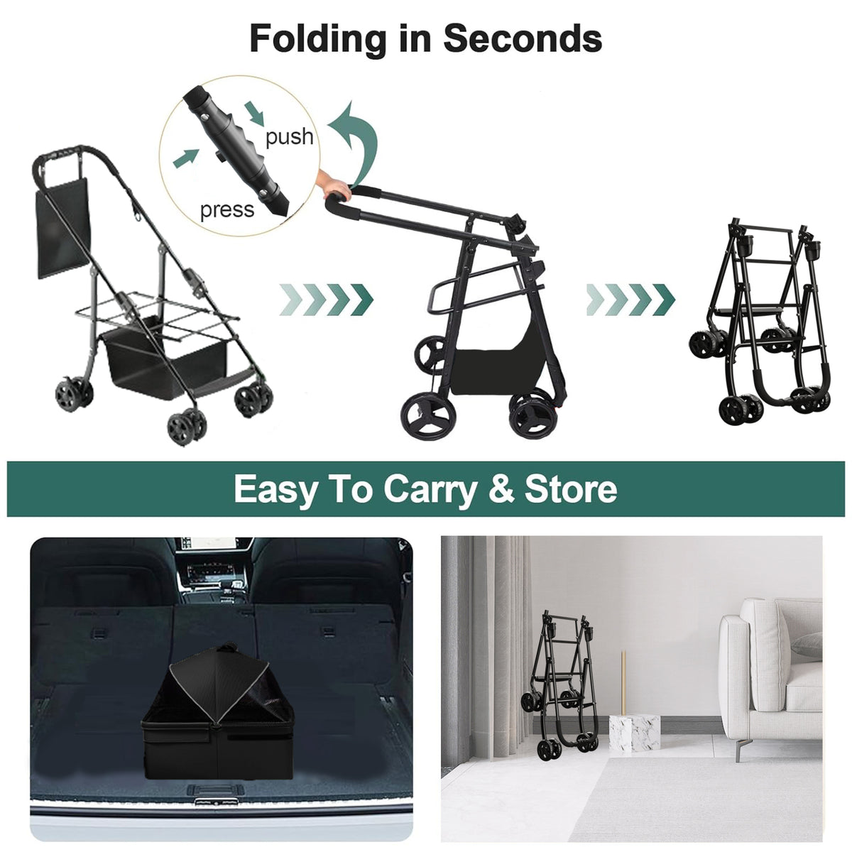 Folding Pet Stroller — 3-in-1 Travel Carrier & Car Seat