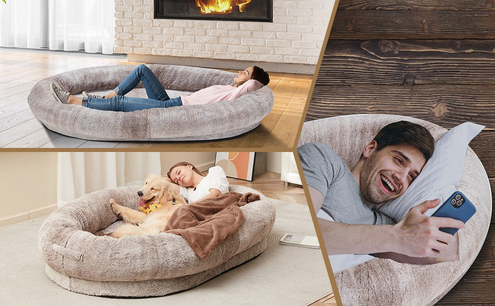 Cozy Dog Bed for Humans Portable Pet Bed, perfect for pets and people to relax together in style and comfort.