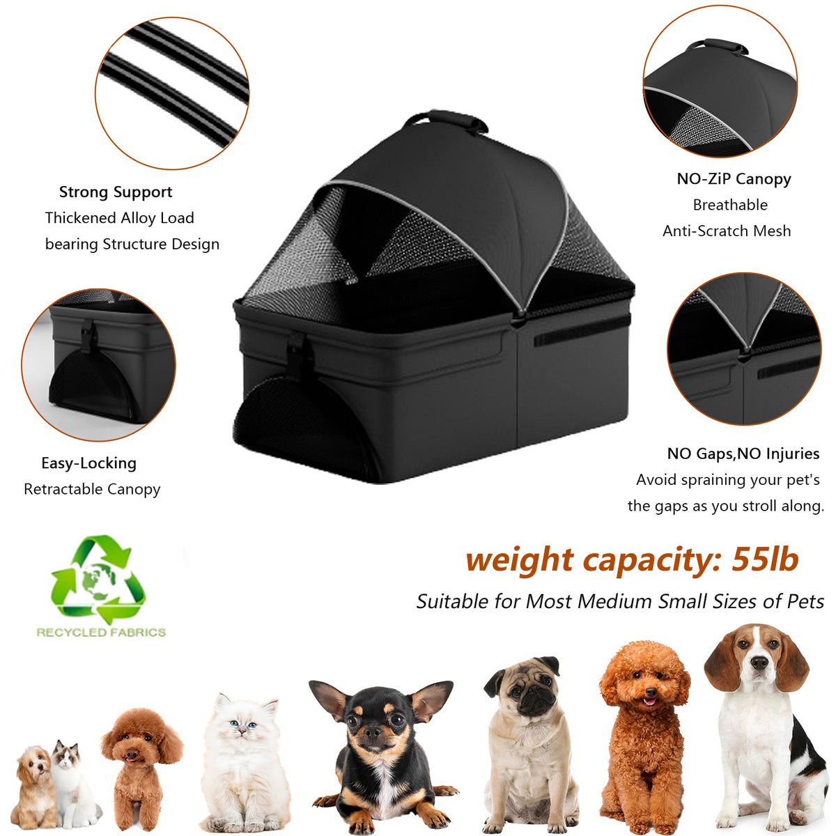 Folding Pet Stroller — 3-in-1 Travel Carrier & Car Seat