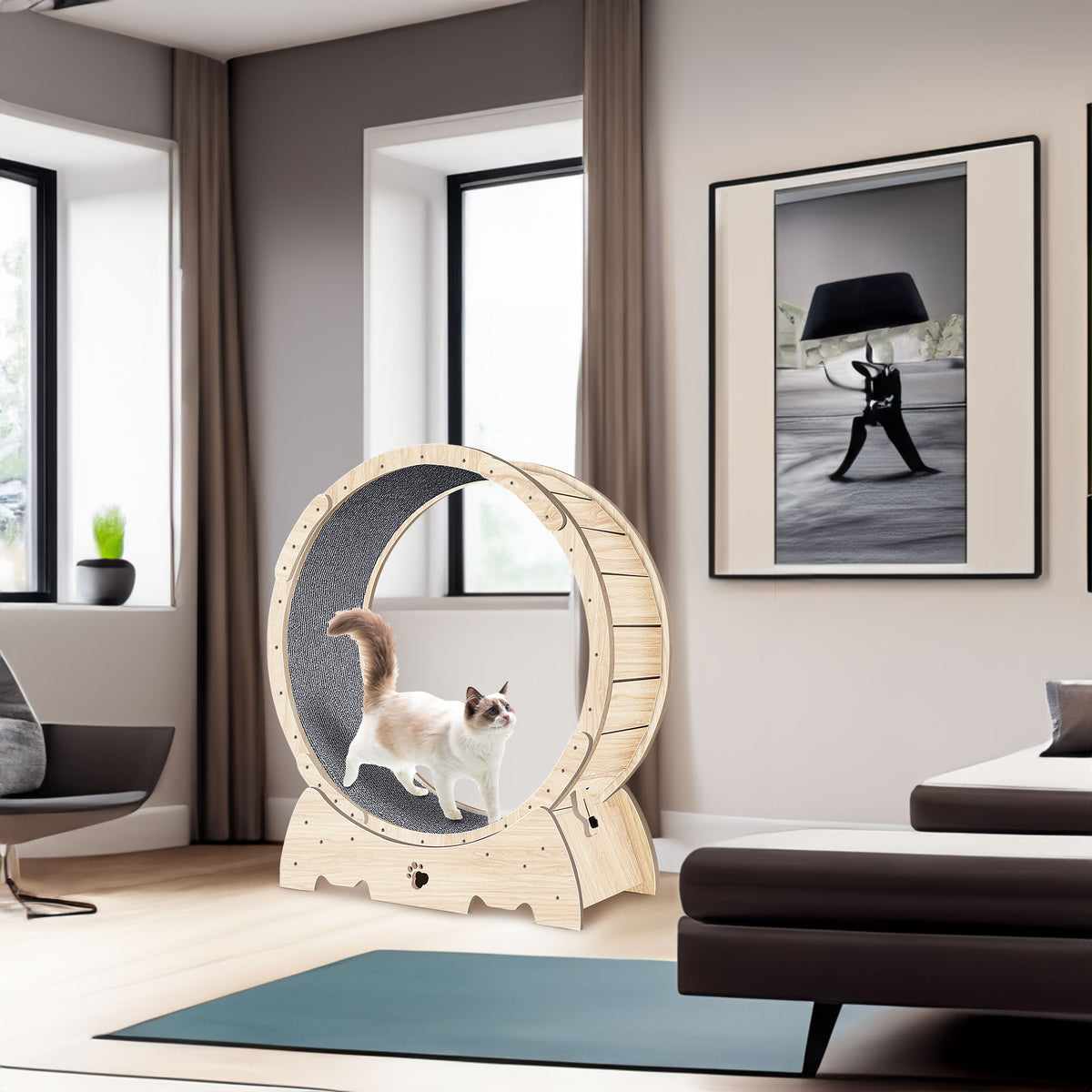 Natural wood cat exercise running wheel 37 inch — main view — The Pet Society