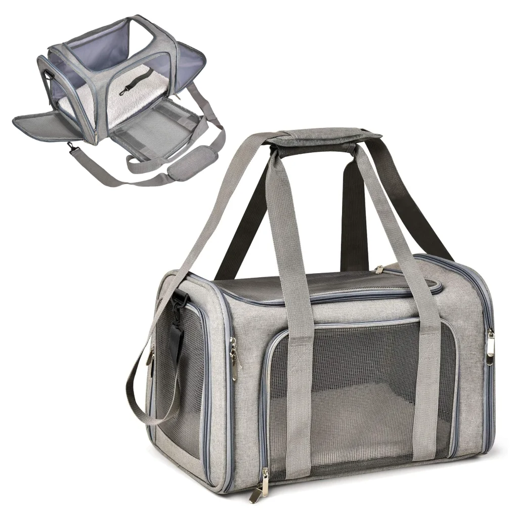 Sac de transport pour chiens de petite et moyenne taille jusqu'à 15 lb, sac de transport approuvé par les compagnies aériennes, sac de transport souple et pliable pour chiots 