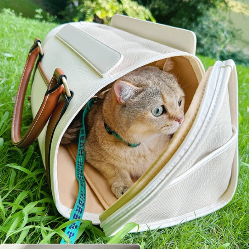 Pet Cat Bag Portable Carrier Travel Breathable Leather Handle Carrying Bag Handbag Canvas Bag Airline Approved Small  Pet Travel